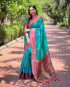 Indiehaat | Paithani Silk Green Zari Weaving Saree