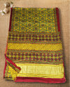 Indiehaat | Ajrakh Blockprint Modal Silk Lagdi Patta Yellow Saree