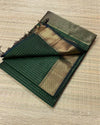 Indiehaat | Maheshwari Silk Saree  Dark Green Color Check Design with Running Blouse