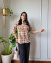 Indiehaat | Pure Cotton Peplum Top Brown Blockprinted