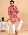 Indiehaat | Ajrakh Printed Cotton Kurta Pyjama Red