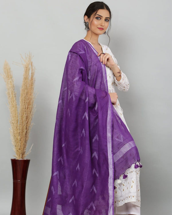 Indiehaat | Pure Cotton Purple Ikkat Dupatta