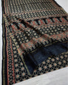 Indiehaat | Chanderi Silk Ajrakh Print Saree Black