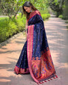 Indiehaat | Paithani Silk Zari Woven Contrast Navy Saree