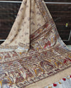 Indiehaat | Slub Linen Madhubani Beige Saree