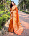 Indiehaat | Organza Floral Rainbow Zari Woven Orange Saree