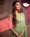 Indiehaat | Mul Cotton Plain Saree Green with Tassel