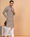 Indiehaat | BlockPrinted Cotton Kurta Pyjama Beige