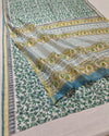 Indiehaat | Blockprint Chanderi Silk Saree Green | Elegance in Silk