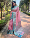 Indiehaat | Kanchipuram Tissue Silk Zari Woven Pink Saree