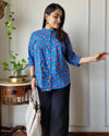 Indiehaat | Kanchi Cotton Peplum Tops Regal Blue BlockPrinted