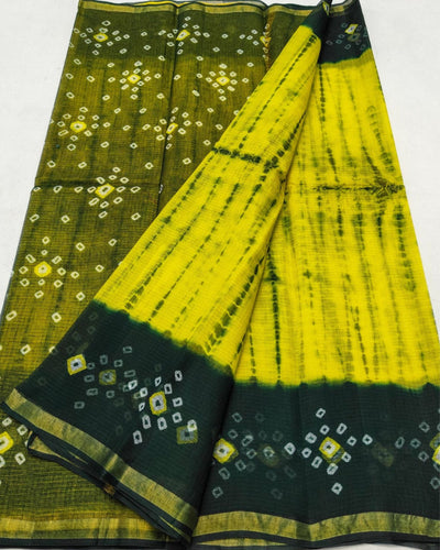 Indiehaat | Kota Cotton Bandhej Shibori Saree Green