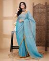 Tissue Silk Blue Saree Plain Running Blouse | Indiehaat