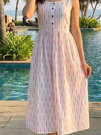 Crisp Pure Cotton White Ikkat Dress