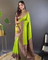 Indiehaat | Soft Silk Contrast Zari Woven Green Saree