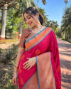 Indiehaat | Soft Silk Contrast Zari Woven Pink Saree