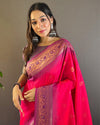 Indiehaat | Soft Silk Contrast Zari Woven Pink Saree