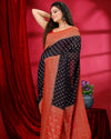 Indiehaat | Banarasi Khaddi Georgette Black & Red Saree