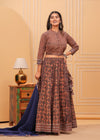 Indiehaat | Blockprinted Brown & Blue Lehanga Choli Set