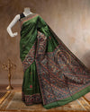 Indiehaat | Madhubani Handpainted Tussar Silk Green Saree