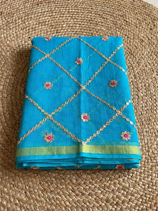 Pankhudi Gota Patti Sky Blue Kota Cotton Saree