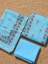 Kashidakari Kota Doria Embroidered Light Blue Suit (T+B+D)