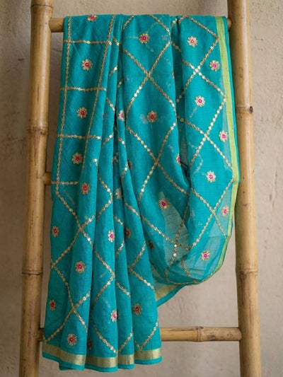 Pankhudi Gota Patti Sky Blue Kota Cotton Saree