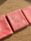 Kashidakari Kota Doria Embroidered Vibrant Peach Suit (T+B+D)