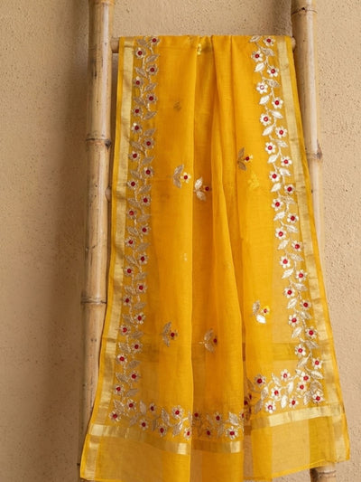 Pankhudi Kota Cotton Gota Patti Bright Yellow Saree