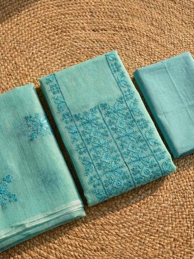 Kashidakari Kota Doria Embroidered Maya Blue Suit
