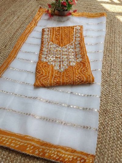 Glimmering Dark Orange Kota Dori Suit (Top+Bottom+Dupatta)