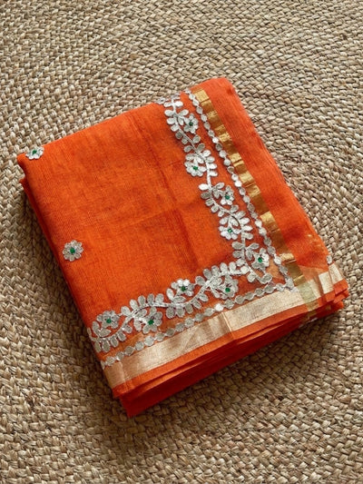 Gilded Grace Kota Cotton Gota Patti Orange Saree
