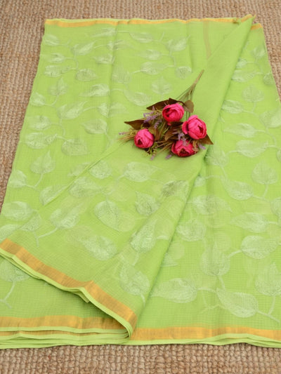 Pankhudi Kota Doria Light Green Saree Embroidered