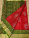 Craft Couture Blockprinted Kota Doria Red & Green Saree