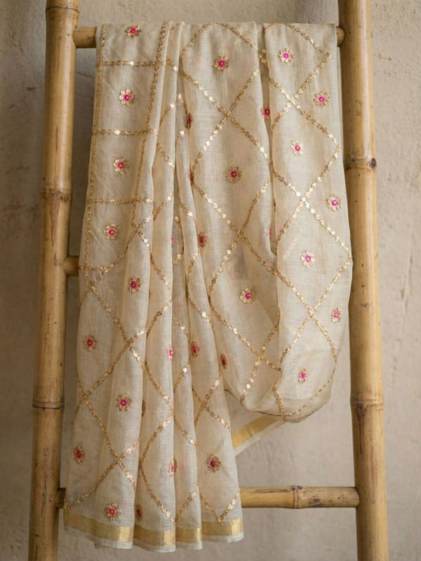 Pankhudi Gota Patti Off White Kota Cotton Saree