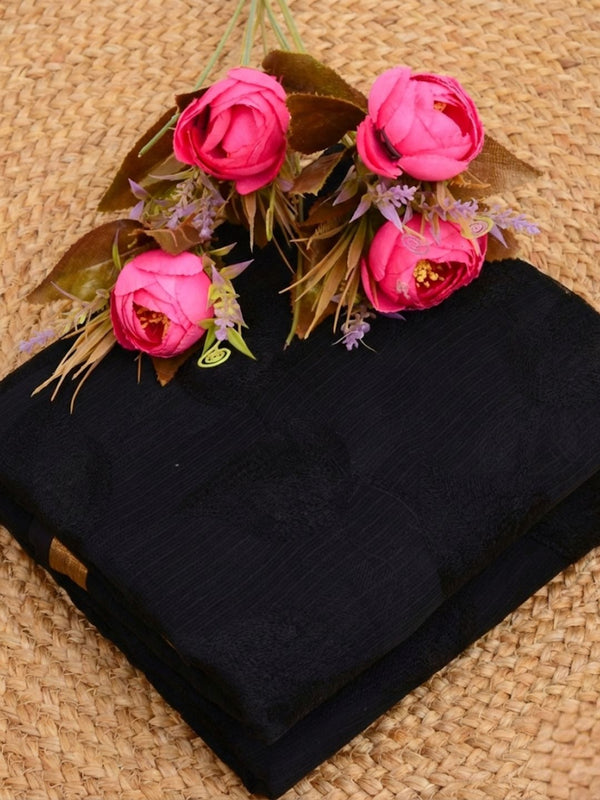 Pankhudi Kota Doria Intense Black Saree Embroidered