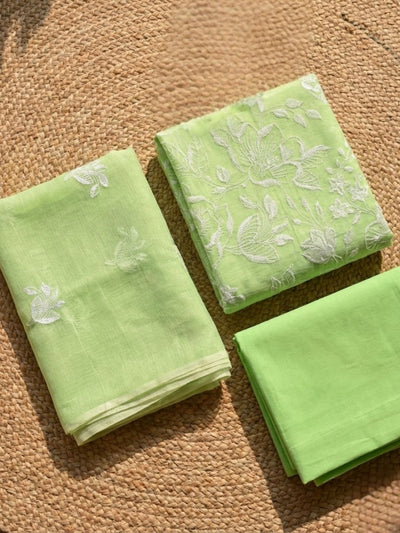 Kashidakari Kota Doria Embroidered Light Green Suit