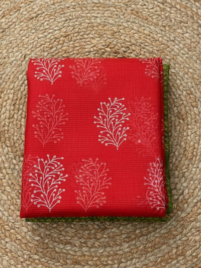 Craft Couture Blockprinted Kota Doria Red & Green Saree
