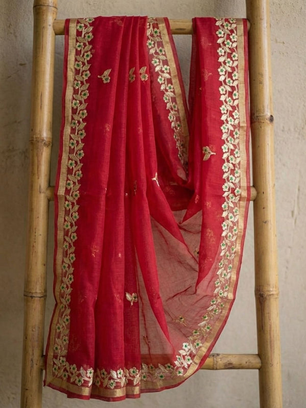 Pankhudi Kota Cotton Gota Patti Bold Red Saree
