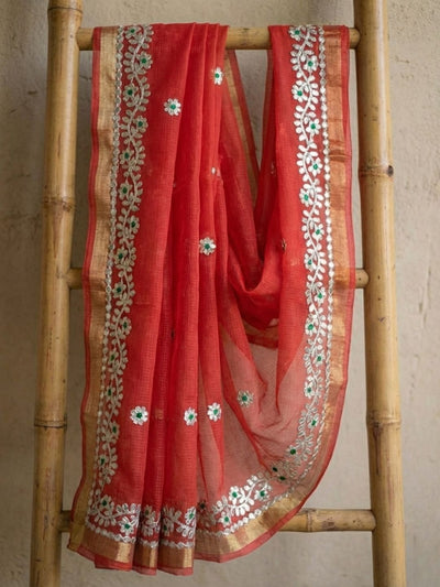 Gilded Grace Kota Cotton Gota Patti Red Saree