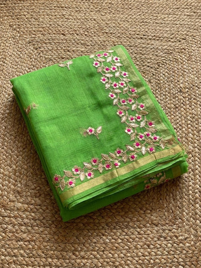 Pankhudi Kota Cotton Gota Patti Dhani Green Saree