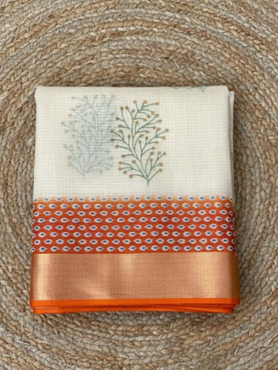 Craft Couture Blockprinted Kota Doria White & Red Saree