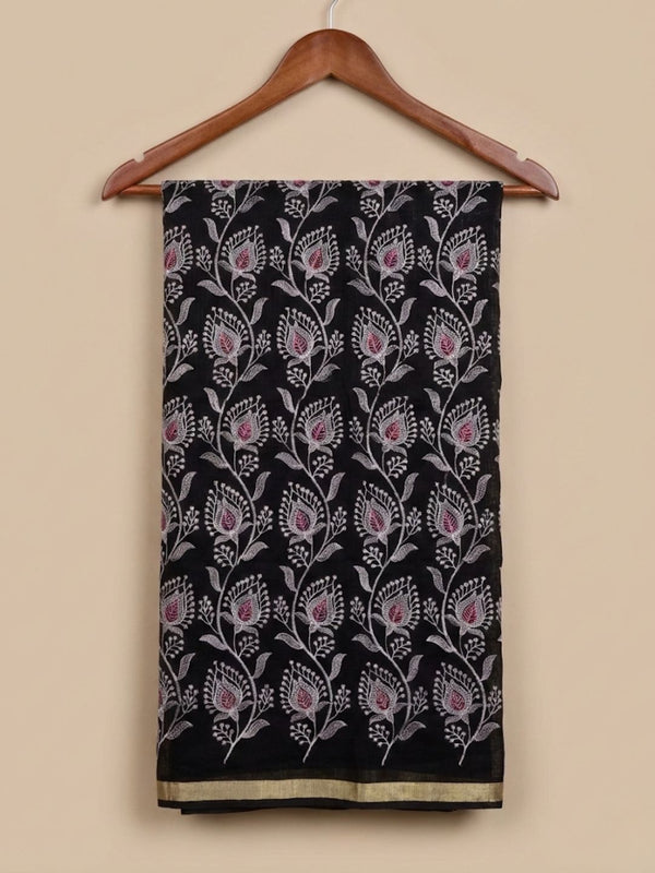 Kashidakari Embroidered Kota Doria Bold Black Suit (T+B+D)s