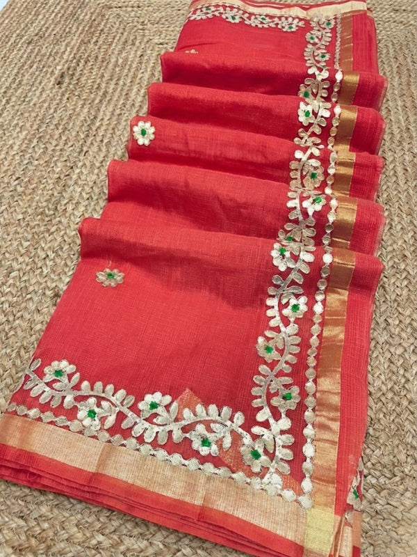 Gilded Grace Kota Cotton Gota Patti Maroon Saree