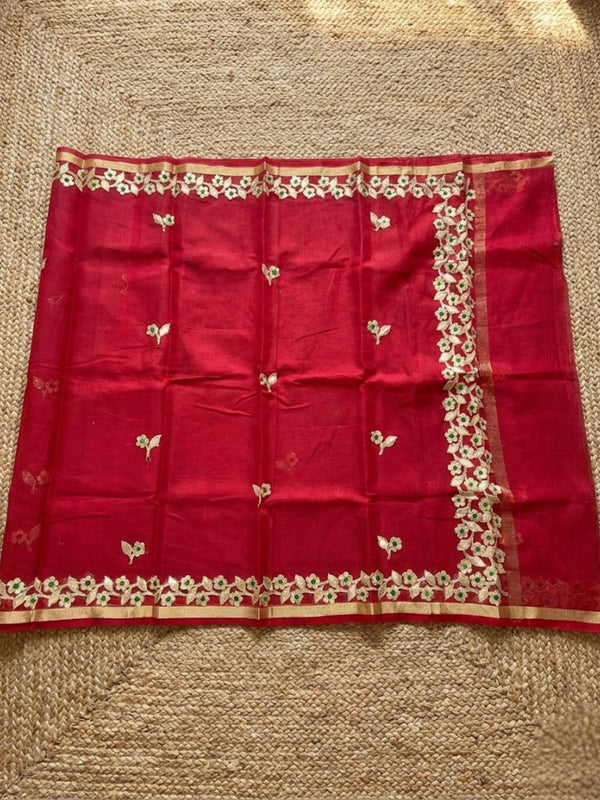Pankhudi Kota Cotton Gota Patti Bold Red Saree