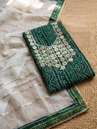 Glimmering Forest Green Kota Dori Suit (Top+Bottom+Dupatta)