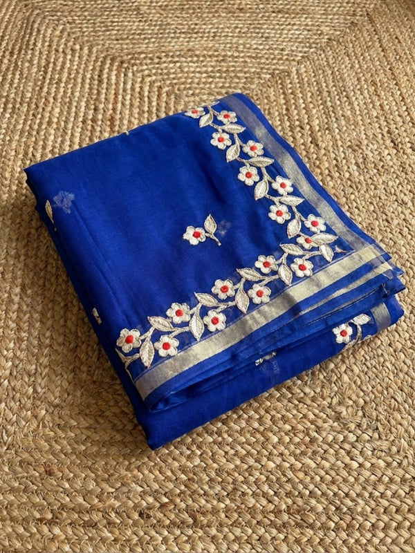 Pankhudi Kota Cotton Gota Patti Dark Blue Saree