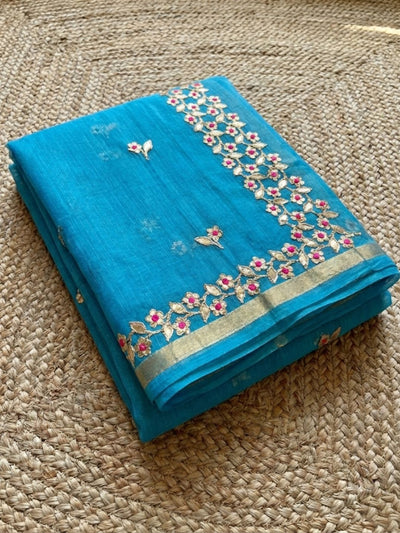 Pankhudi Kota Cotton Gota Patti Sky Blue Saree