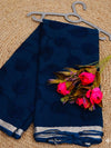 Pankhudi Kota Doria Navy Blue Saree Embroidered