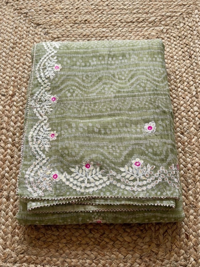 Tye & Drape Kota Doria Bandhej Print Gray Saree